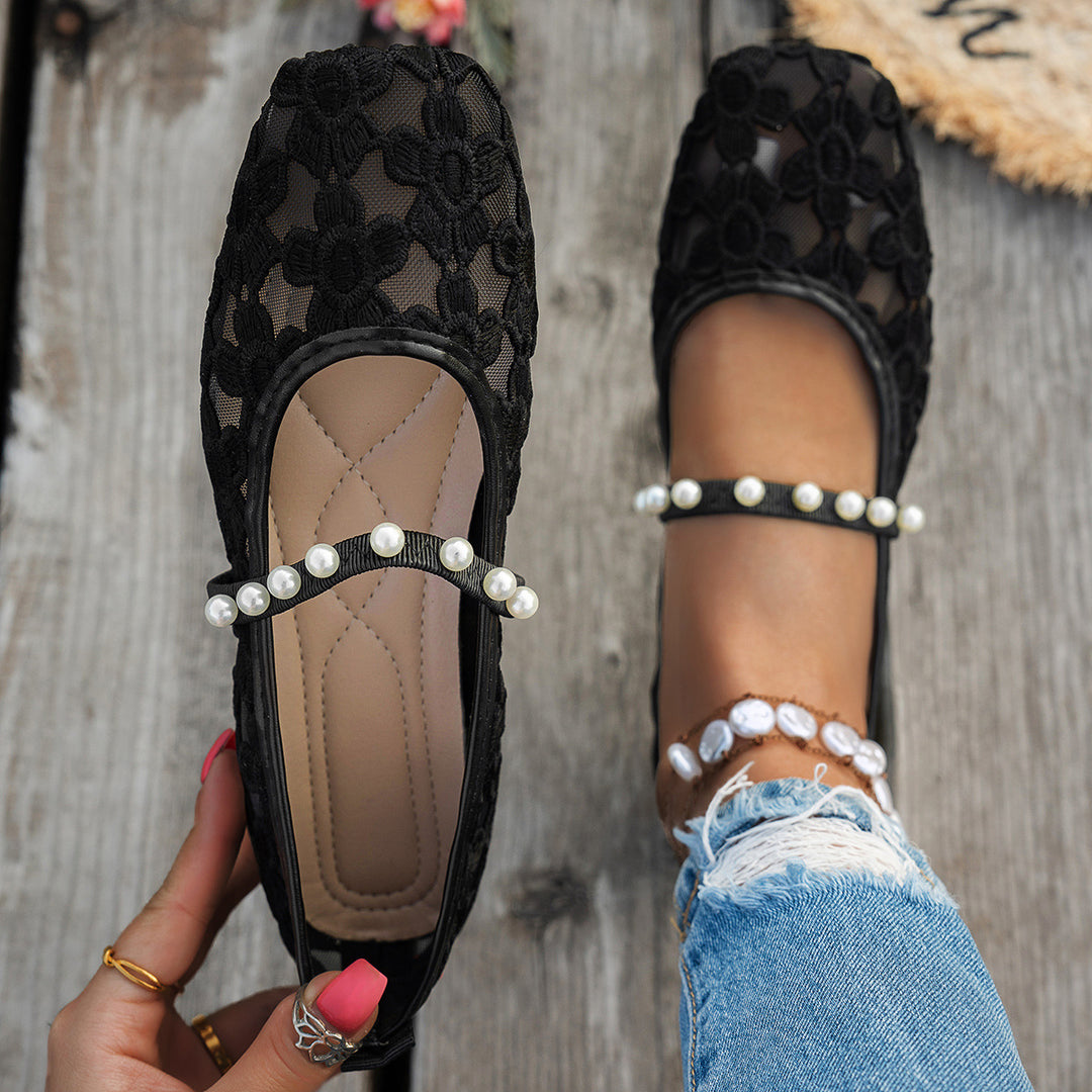 Damen elegante Ballerinas mit floralen Applikationen und rutschfester Sohle R&B