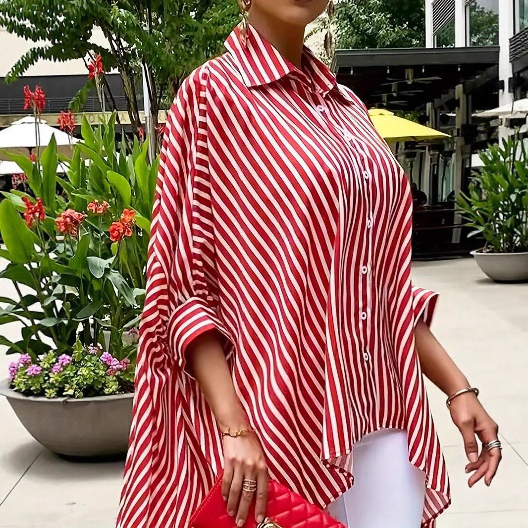 Damen Streifenbluse mit asymmetrischem Schnitt und Oversize-Design R&B