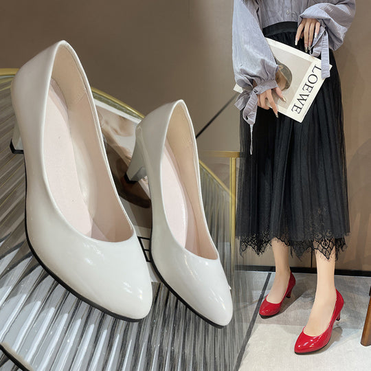 Damen elegante Pumps mit bequemem Blockabsatz und hochwertiger Lackoberfläche R&B