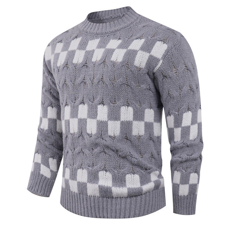 Herren Strickpullover mit kreativen geometrischen Mustern und hohem Kragen R&B