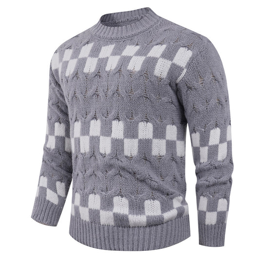Herren Strickpullover mit kreativen geometrischen Mustern und hohem Kragen R&B