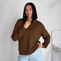 Damen Oversized Sweatshirt mit halbem Reißverschluss und elastischem Saum R&B