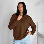 Damen Oversized Sweatshirt mit halbem Reißverschluss und elastischem Saum R&B