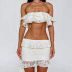 Damen Boho Off-Shoulder Top mit Häkelverzierungen R&B