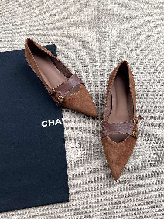 Damen Slingback-Ballerinas mit dekorativer Schnallenakzent und eleganter Lederoberfläche R&B