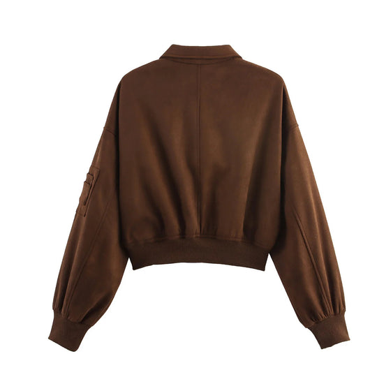 Damen cropped Kunstlederjacke mit praktischen Taschen R&B
