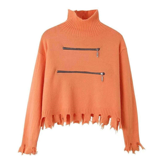 Damen Modischer Strickpullover mit Stehkragen und Reißverschlussdetails R&B