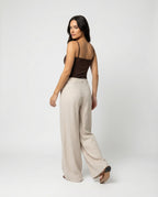 Leichte Leinenhose Weites Bein Plissee Sommerhose Damen Casual