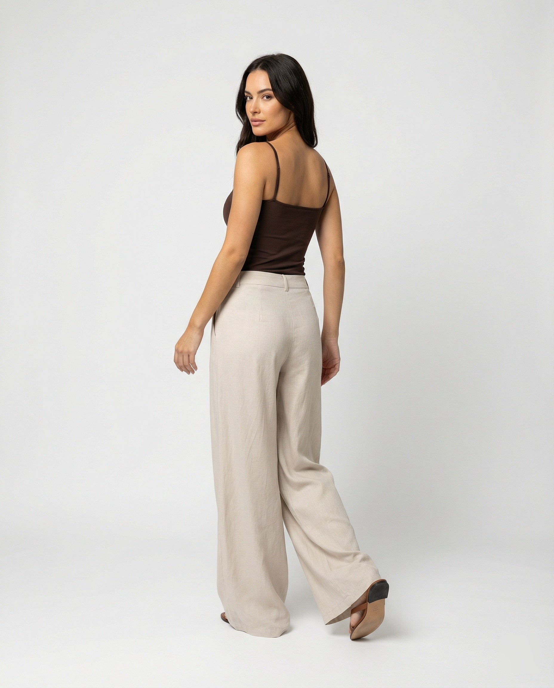 Leichte Leinenhose Weites Bein Plissee Sommerhose Damen Casual