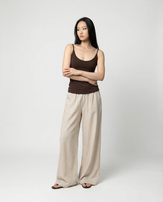 Leichte Leinenhose Weites Bein Plissee Sommerhose Damen Casual