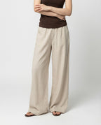 Leichte Leinenhose Weites Bein Plissee Sommerhose Damen Casual