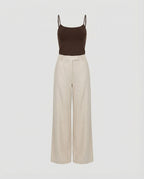Leichte Leinenhose Weites Bein Plissee Sommerhose Damen Casual