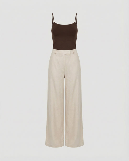 Leichte Leinenhose Weites Bein Plissee Sommerhose Damen Casual