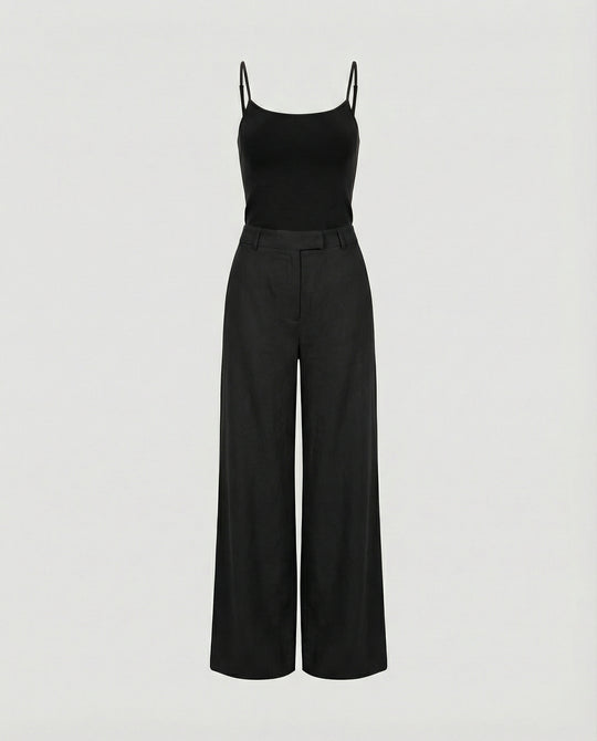 Leichte Leinenhose Weites Bein Plissee Sommerhose Damen Casual