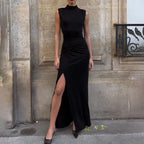 Damen Elegantes Maxikleid mit hoher Taille und tiefem Schlitz R&B