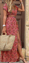 Damen Maxikleid mit floralem Paisleymuster und seitlichem Schlitz R&B