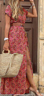 Damen Maxikleid mit floralem Paisleymuster und seitlichem Schlitz R&B