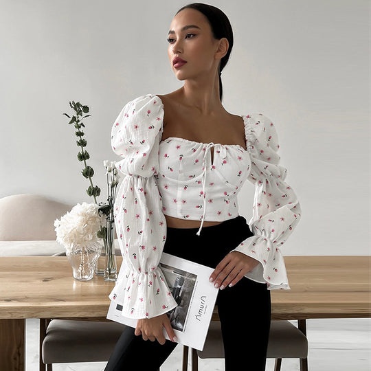 Damen Bluse mit Puffärmeln und Blumendruck R&B