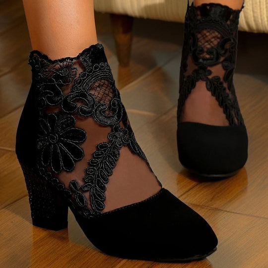 Damen elegante Schnür-Stiefeletten mit Spitze und Glitzer-Details R&B