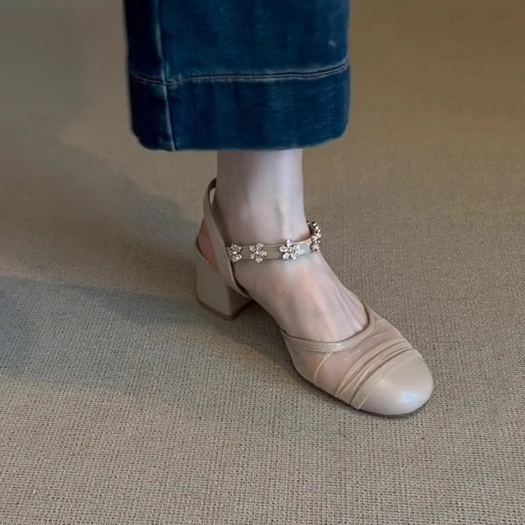 Damen Slingback-Pumps mit floraler Verzierungsdetails und komfortablem Fersenbereich