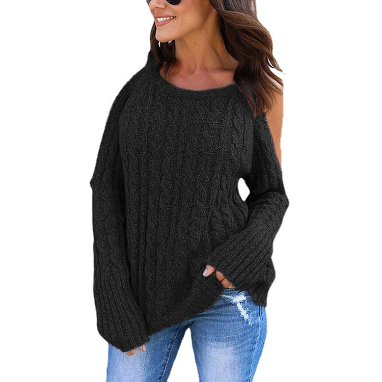 Damen Strickpullover mit Off-Shoulder Design und hohem Kragen R&B