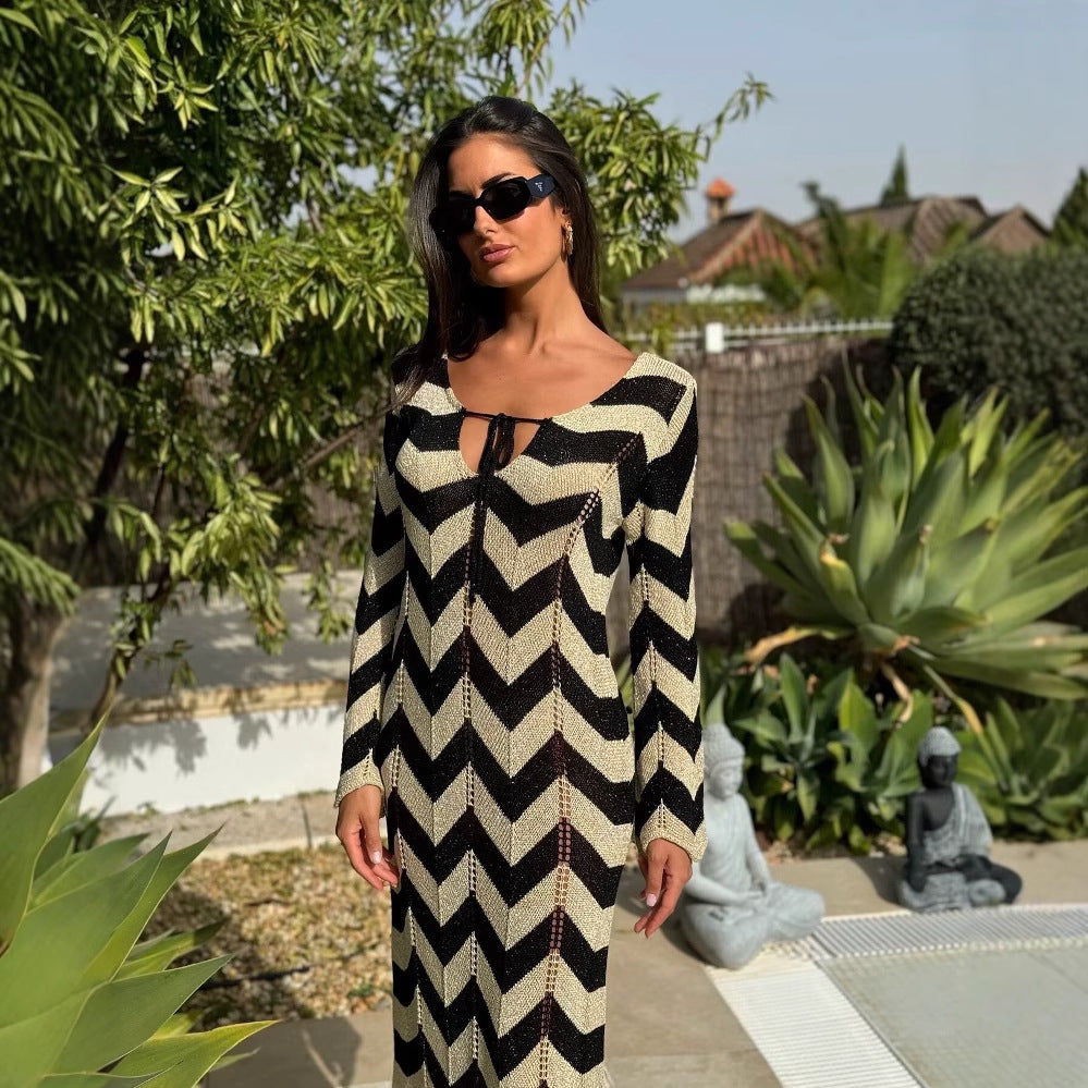 Damen Maxikleid mit zigzag Muster R&B