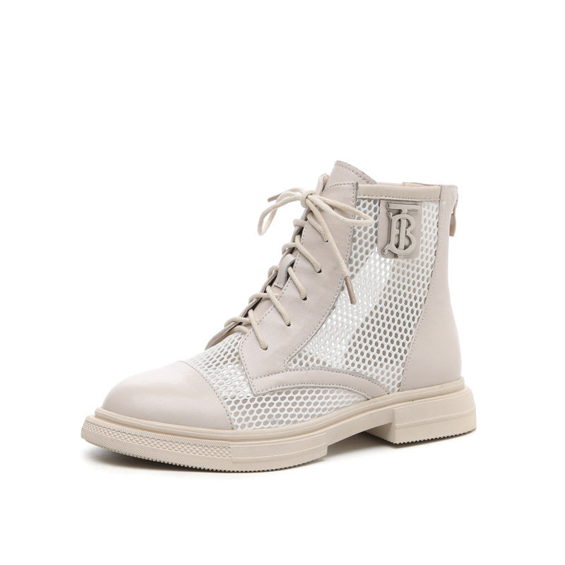 Damen Luftige Schnürstiefeletten aus Mesh und Leder R&B