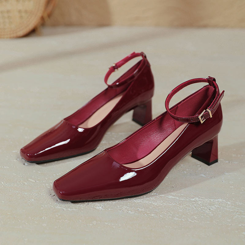 Damen elegante Lackleder Pumps mit komfortablem Blockabsatz