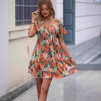 Damen lässiges Freizeitkleid im Boho-Stil mit voluminösem Rock und elastischem Tailleneinsatz R&B