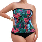 Damen Bandeau Tankini mit floralem Design und hohem Schnitt R&B