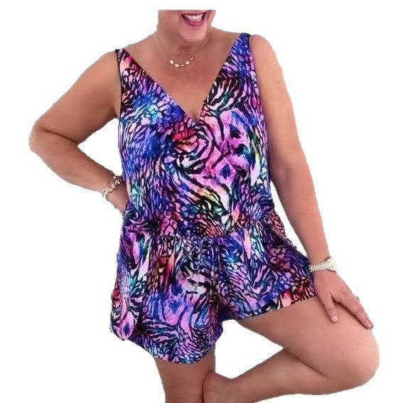Damen lässiger Overall mit buntem Tiermuster R&B