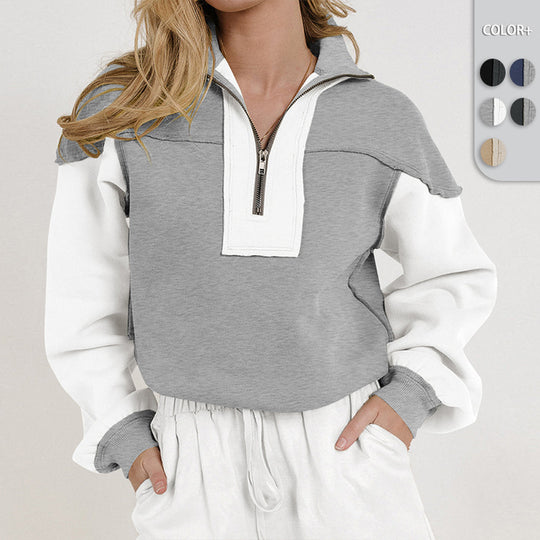 Damen modischer Sweatshirt mit hohem Kragen und eleganten Puffärmeln R&B