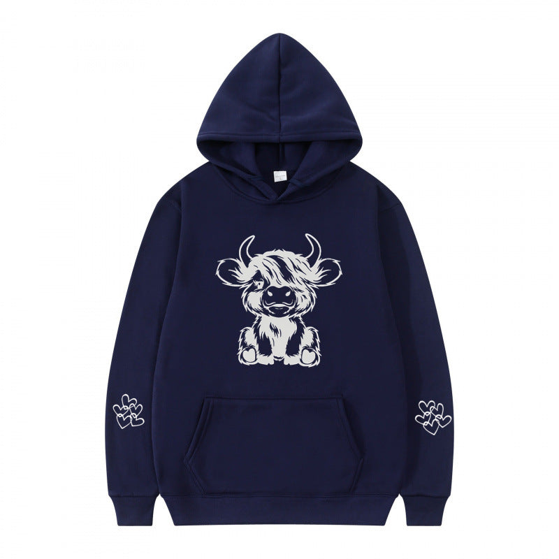 Damen Kapuzensweater mit entzückendem Kuhmotiv und praktischen Kängurutaschen R&B