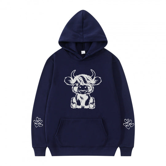 Damen Kapuzensweater mit entzückendem Kuhmotiv und praktischen Kängurutaschen R&B