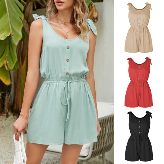 Damen Sommerlicher Jumpsuit mit Knopfleiste und Taillenzug R&B