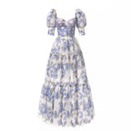 Damen Elegantes Maxikleid mit schulterfreien Rüschenärmeln und floralen Akzenten EB