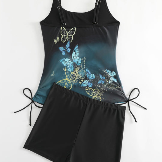 Damen Tankini mit Schmetterlingsmotiv und Badeshorts R&B