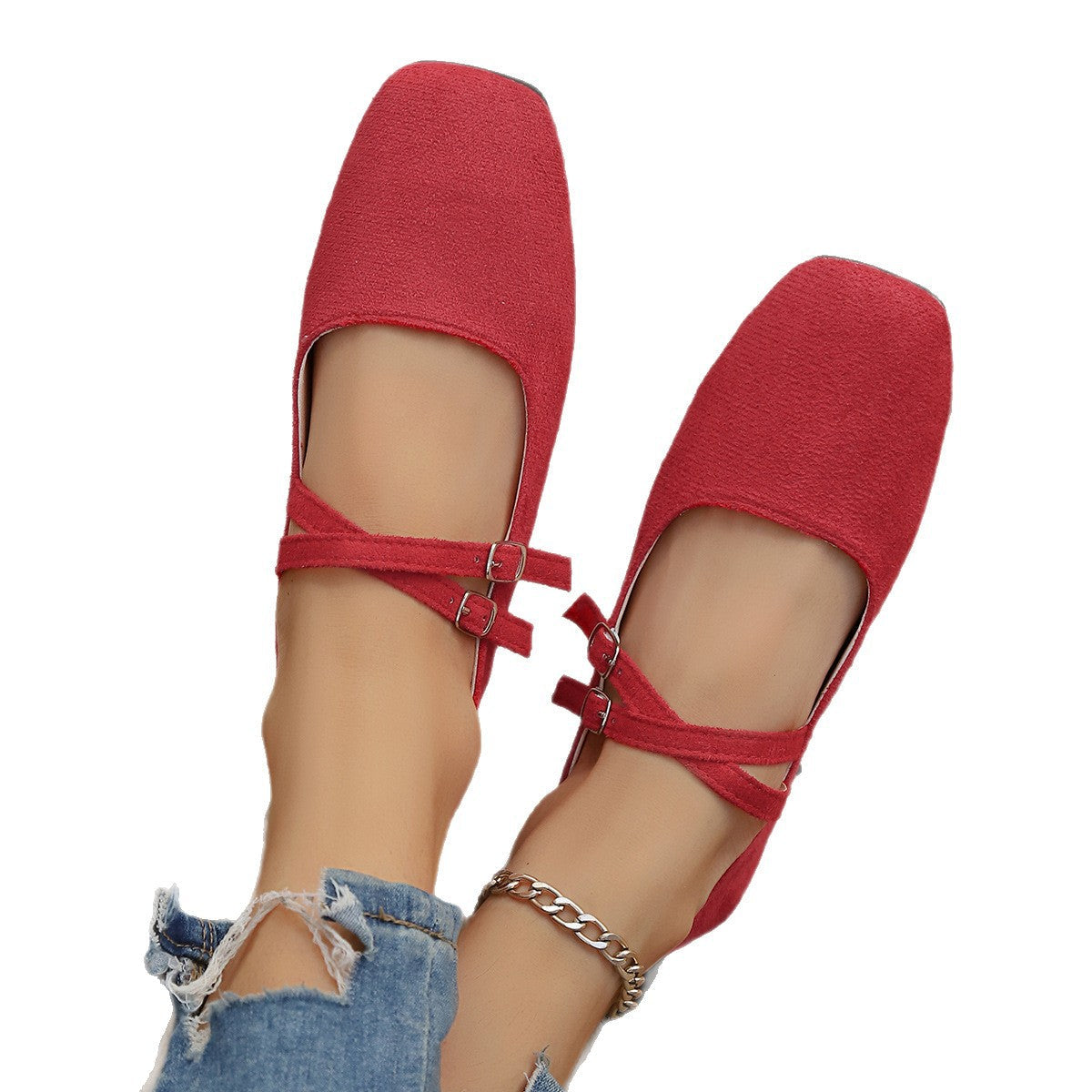 Damen Ballerinas mit gekreuzten Riemen R&B