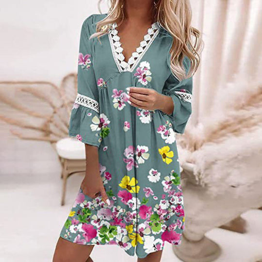 Damen Blumiges Tunika-Kleid mit Spitzenakzenten R&B