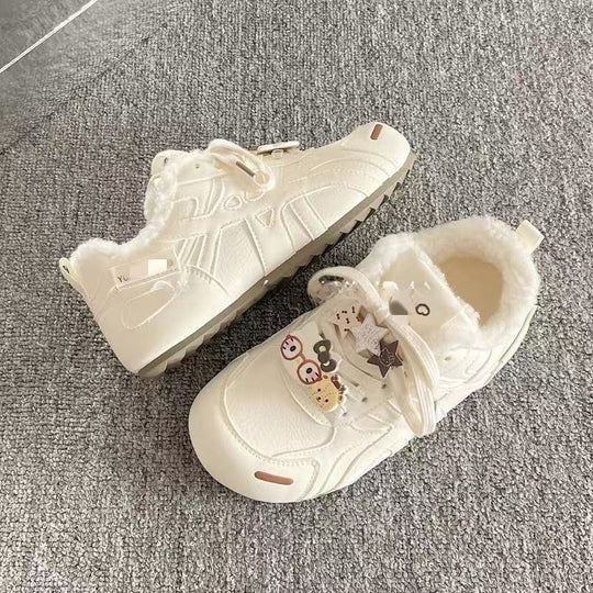 Damen modische Sneaker mit wärmendem Kunstfellfutter und verspieltem Dekor R&B