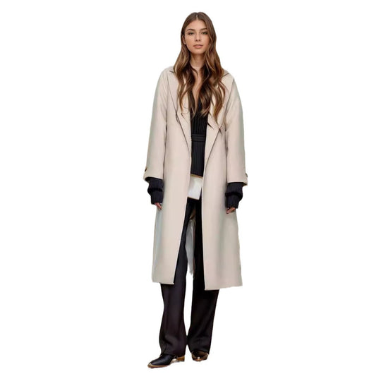 Damen eleganter Wollmantel mit Gürtel und weit geschnittenen Ärmeln R&B