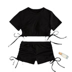 Damen Sportliches Crop-Top und Shorts Set R&B