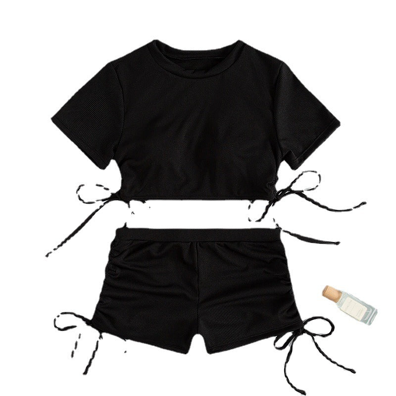 Damen Sportliches Crop-Top und Shorts Set R&B