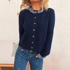 Damen Strickjacke mit abnehmbaren Kragen und Knopfdetails R&B