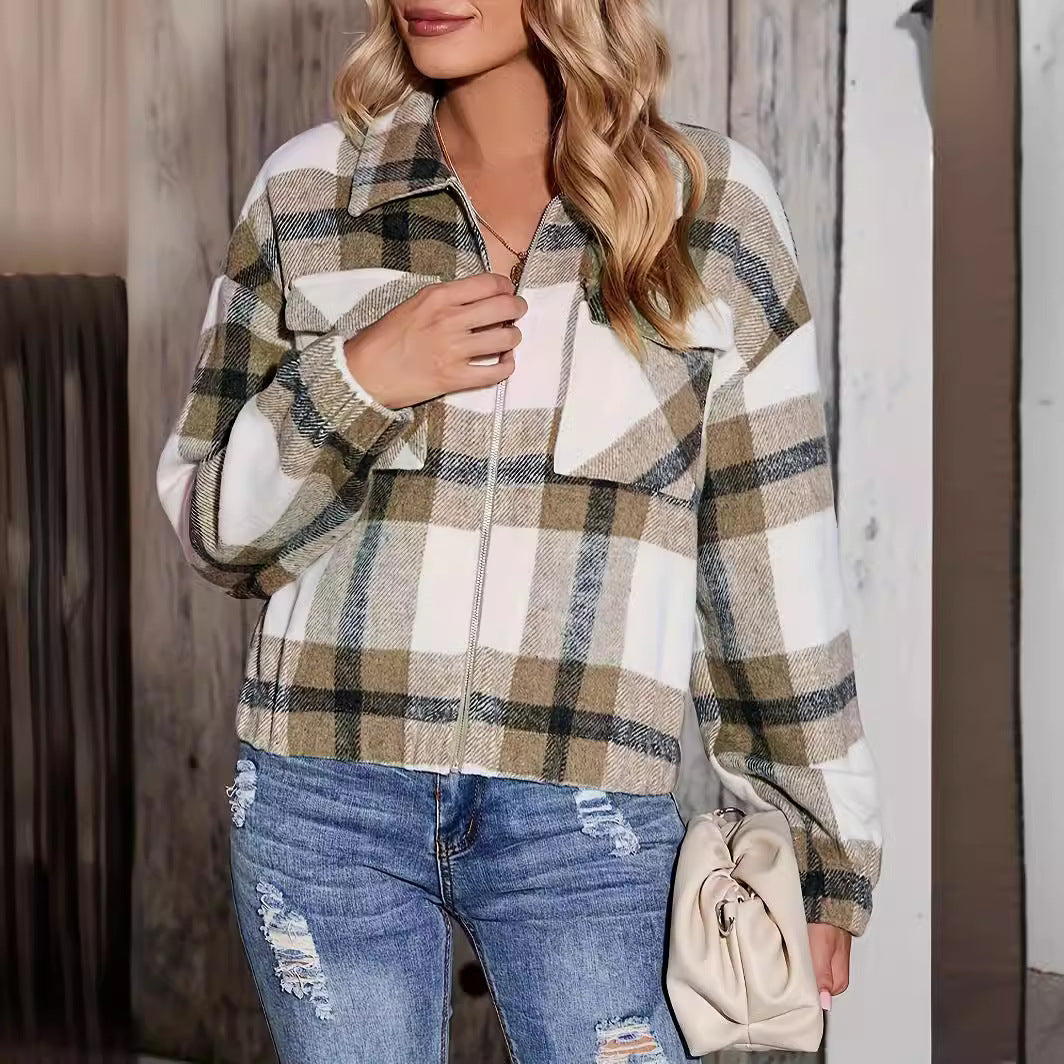 Damen Karierte Oversize-Hemdjacke mit Taschen R&B