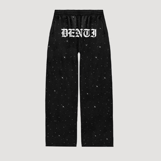 Damen nan Loungehose mit Galaxie-Sternenprint, geradem Bein, elastischem Komfortbund und gotischem Schriftzug R&B