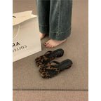 Damen elegante flache Sandalen mit kreativen Leopardenmuster R&B