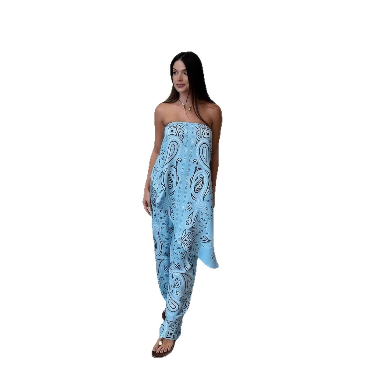 Damen lässiger Jumpsuit mit weitem Schnitt und stylischem Muster R&B