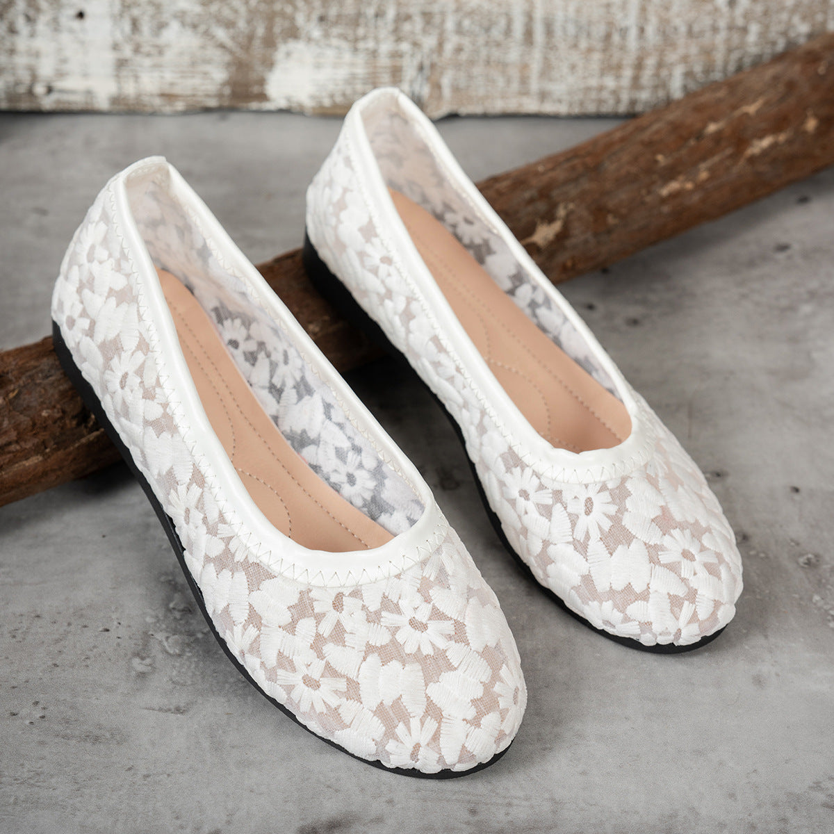 Damen Ballerinas mit zartem Häkelmuster und bequemem Fußbett R&B