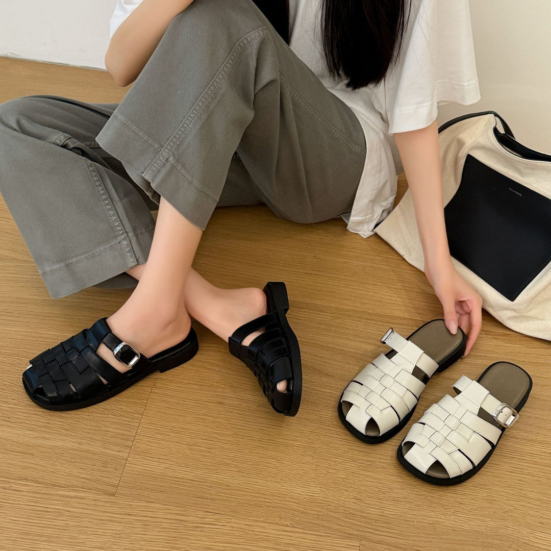 Damen Elegante Woven Sandalen im Metallic-Look mit verstellbarem Riemen R&B